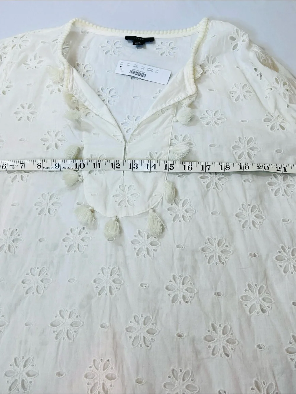 J. Crew NWT Eyelet Bib Tunic Swim Cover Up Cream Floral Pattern Cream Size XXL